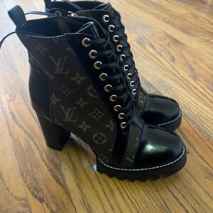 Louis Vuitton Monogram Black and Brown Lace-Up Boots